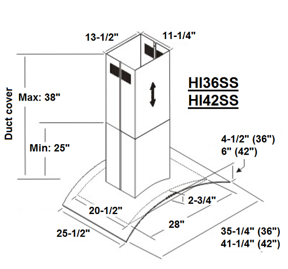 HI 36 inch and 42 inch diagram